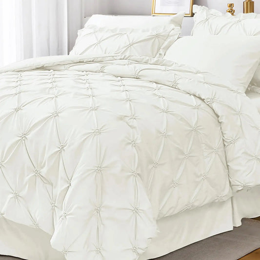 IvoryDream Queen Comforter Set - 7-Piece Pintuck Ensemble