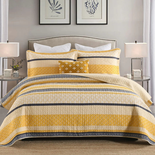 Homzard Cotton Comforter Set - Dual-Sided King Quilt in Yellow & Gray