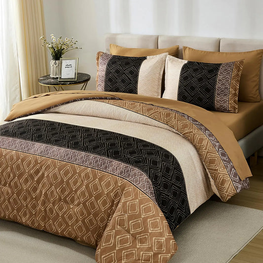 Brown Boho King Comforter Set with Striped Design