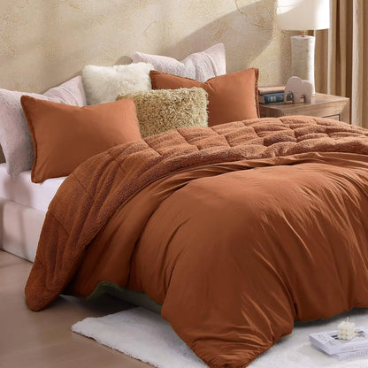 KINGLY Orange Sherpa-Fleece Comforter Set